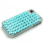 Wholesale iPhone 4 4S Glass Stud Cube Bling Crystal Diamond Case (Aqua Blue)